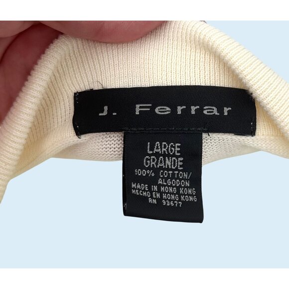 J. Ferrar Cream Textured Herringbone Knit Short Sleeve Collared Sweater - L - Picture 5 of 5